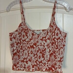 American Eagle Outfitters Orange Smocked Floral Crop Top Tank Camisole Womens